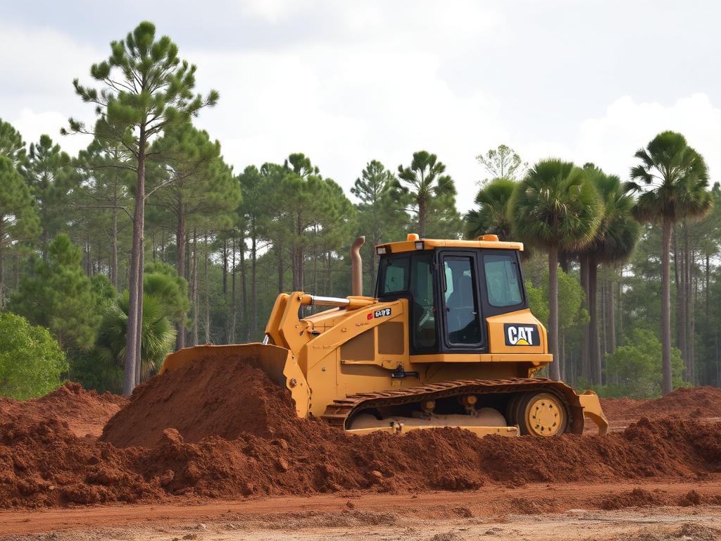 Bulldozer on cleared Florida land
